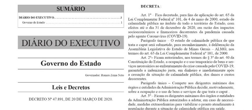 Governo Do Estado Decreta Estado De Calamidade Publica Em Minas Gerais Prefeitura Municipal De Guiricema