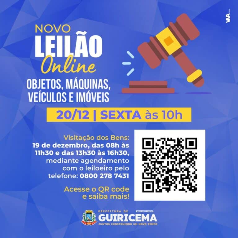 NOVO LEILÃO ONLINE DE OBJETOS, MÁQUINAS, VEÍCULOS E IMÓVEIS